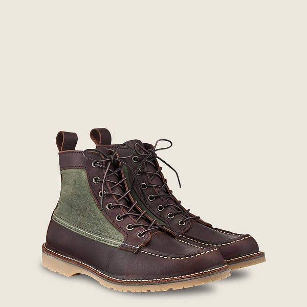 Red Wing Mens Weekender Canvas Moc - 6-inch Oil-slick Leather - Heritage Boots Dark Brown - 0739TMOB